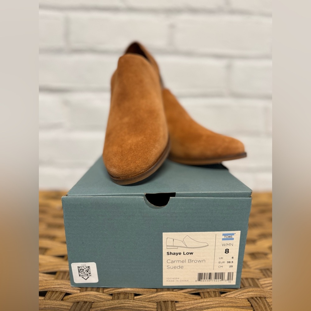 Toms Shaye Low Suede Bootie in Caramel Brown NEW